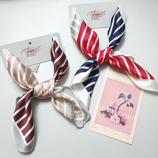 Khăn lụa vuông họa tiết kẻ thắt nơ cổ cỡ 60x60cm