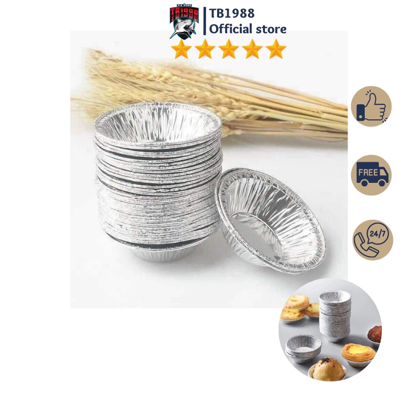 Combo 50 Khuôn giấy bạc hình tròn nướng hàu dùng 1 lần- Chén giấy bạc làm bánh Tart Trứng, Cup Cake Tiện Lợi