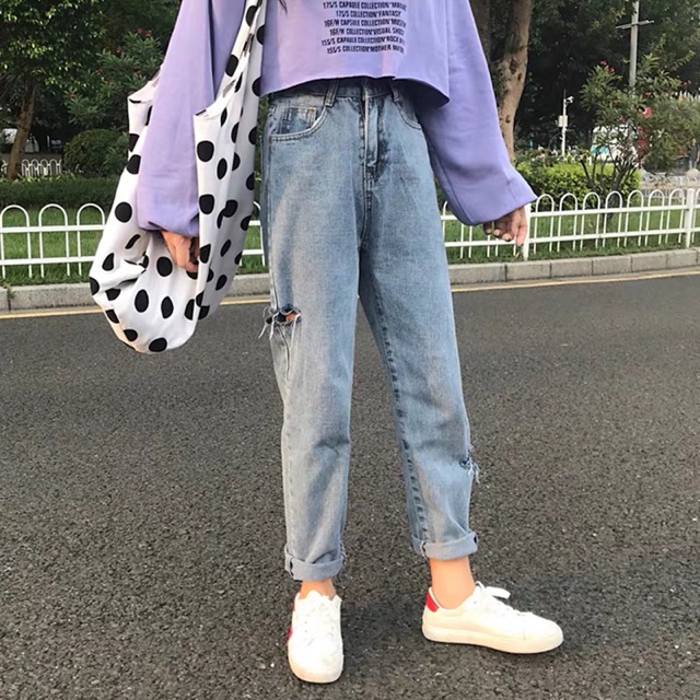 Quần big size jeans rách hông / quần baggy bò kích thước lớn