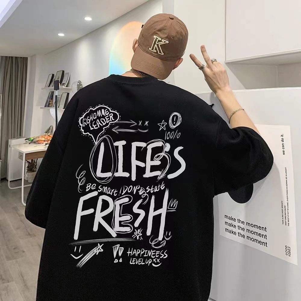 Áo Thun Tay Ngắn Dáng Rộng Họa Tiết Chữ Graffiti Thời Trang Mùa Hè Cá Tính Cho Nam