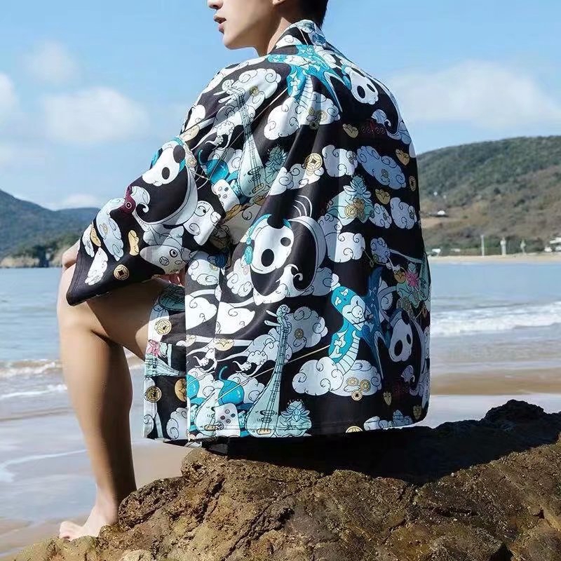 Áo Khoác Kimono In Hình Gấu Trúc Phong Cách Vintage Cho Nam