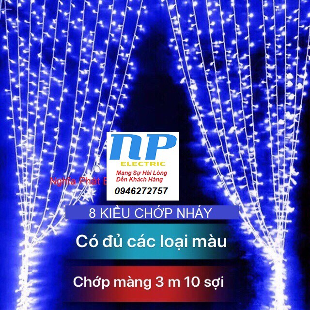 BỘ DÂY ĐÈN LED CHÓP KIỂU MÀN 3 MÉT X 3 MÉT 300 BÓNG LED - 10 SỢI TRANG TRÍ