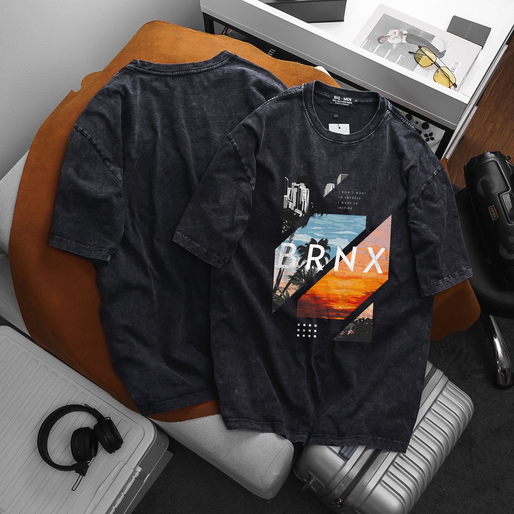 Áo thun nam tay ngắn wash xám bigsize 55 - 130kg - in hình đẹp