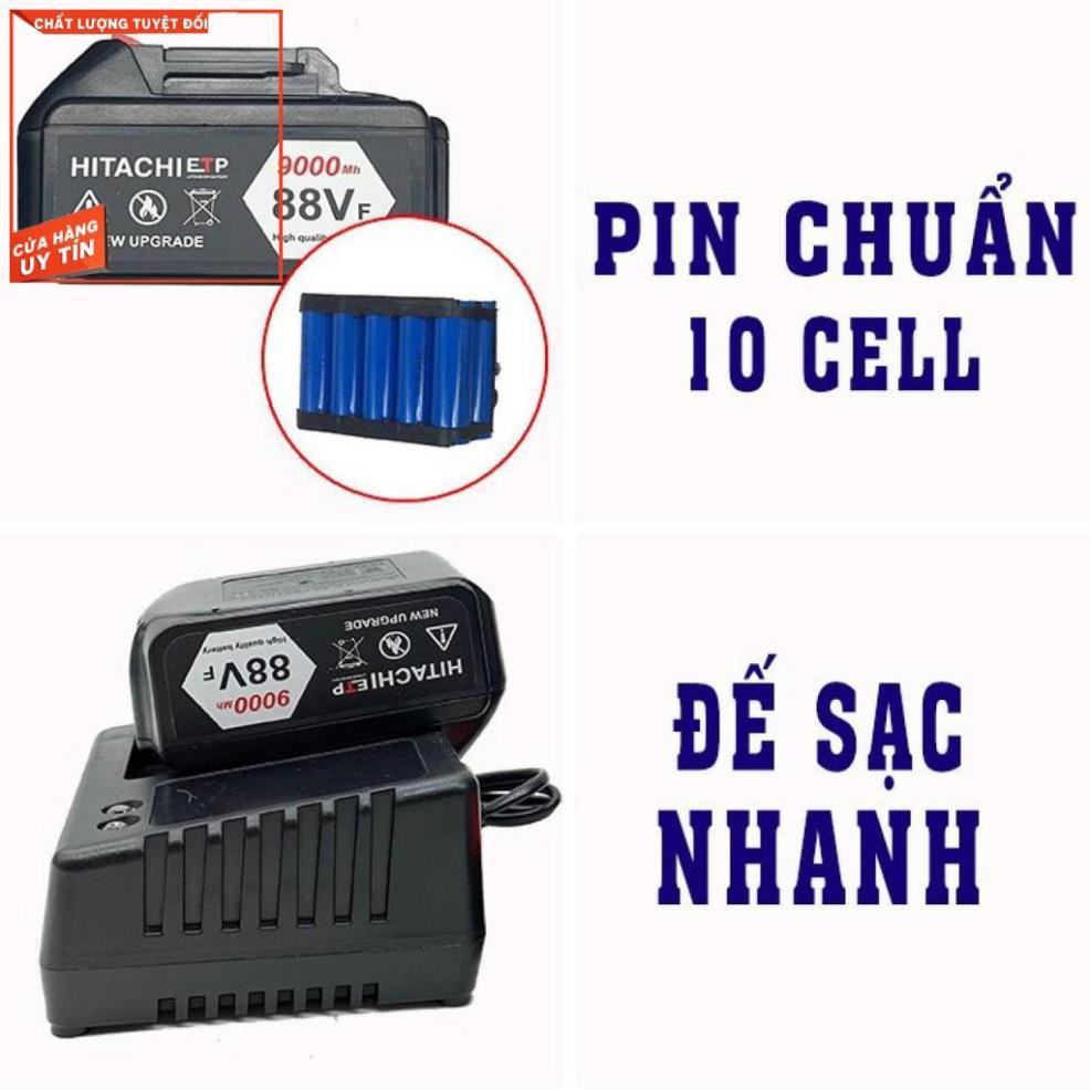 Siết bulong Hitachi 88V - Tặng kèm 6 đầu khẩu, Khoan Pin, Bắn Vít, Xiết ốc KHÔNG CHỔI THAN, Loại 2 PIN