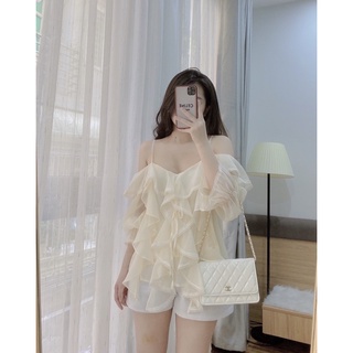 Áo voan bèo dây vai (Đen/be/trắng)