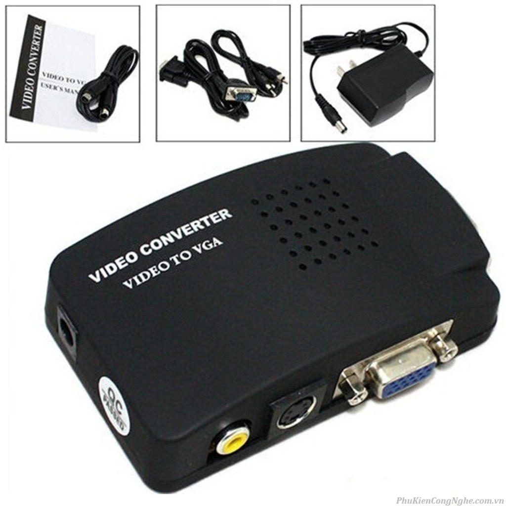 Hộp chuyển đổi tín hiệu AV Svideo to VGA (Đen) -DC540