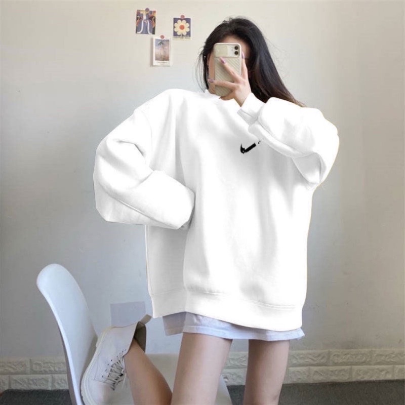 Áo Sweater Nỉ Nam Nữ Unisex Trắng Đen Form Rộng Dấu Tích