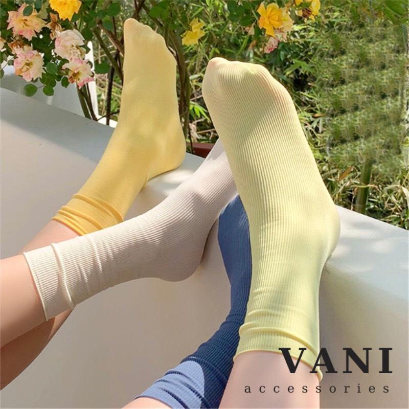 Tất Nhún Gân Tăm Chất Thun Mỏng Mịn, Unisex Kiểu Vintage Hàn Quốc - Vani Store