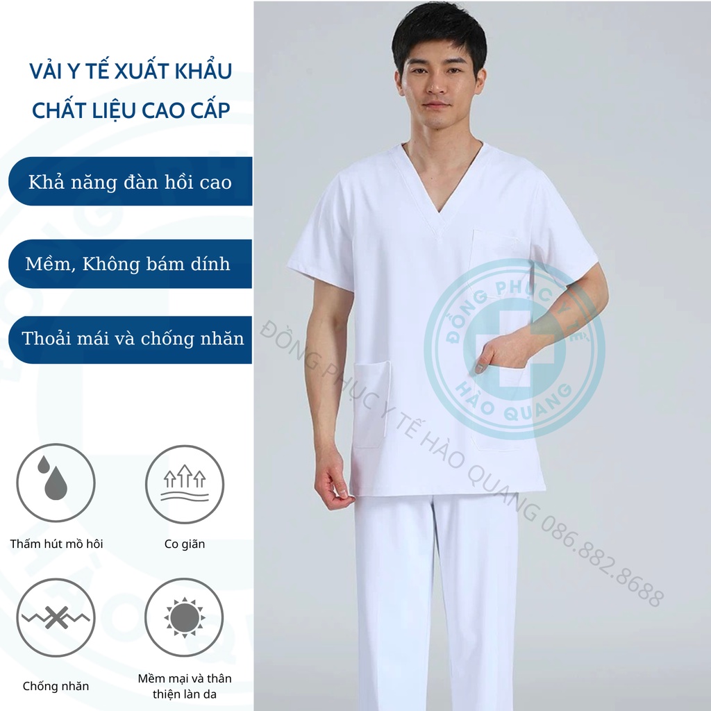Bộ Scrubs bác sĩ Hào Quang màu trắng hàng cao cấp