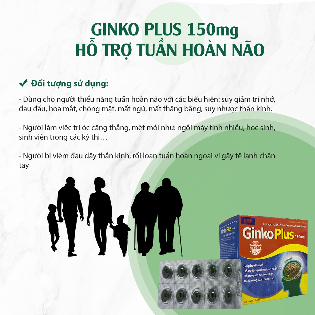 Hoạt Huyết Dưỡng Não Ginko Plus 150mg Giúp Giảm Mệt Mỏi Hoa Mắt Chóng Mặt
