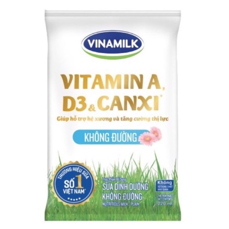 [ Giao hỏa tốc] Thùng 48 bịch - Sữa Vinamilk Vitamin A, D3& Canxi không đường 220ml