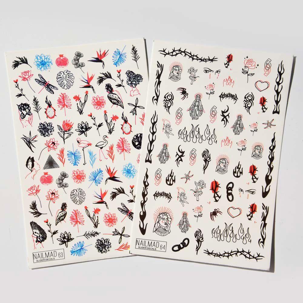 Nhãn Dán Móng Chuyển Nước Tự Dính Họa Tiết Hoa / Trái Tim Thời Trang 3D Dành Cho Bạn Nữ