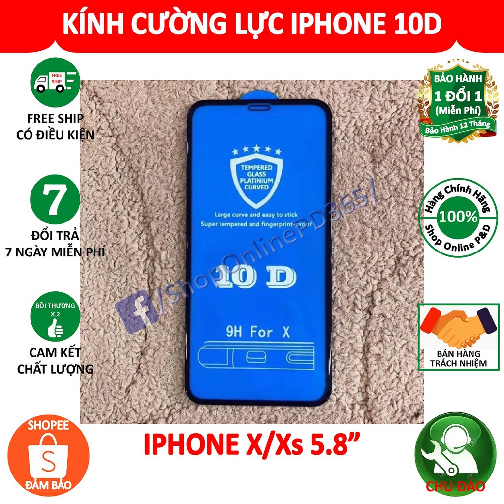 MIẾNG DÁN CƯỜNG LỰC 10D IPHONE X/ IPHONE Xs