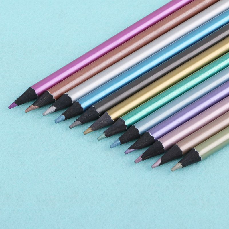 GODD  12Pcs Metallic Non-Toxic Colored Drawing Pencils 12 Color Drawing Sketching Pencil