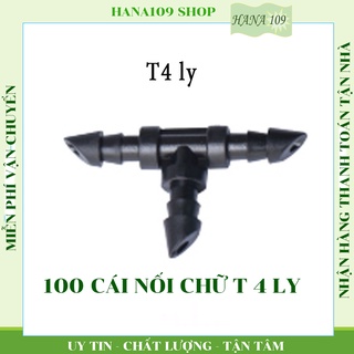 Bộ 100 chữ T 4ly dùng nối ống 4ly cho hệ thống tưới cây nhỏ giọt (đen)