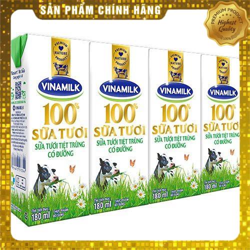 Lốc 4 Hộp Sữa Tươi Vinamilk Có Đường 180ml