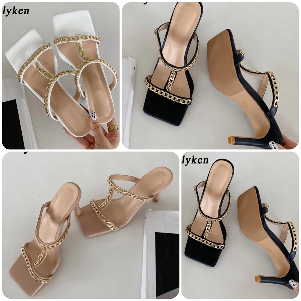 Giày sandal nữ quai ngang mảnh gót nhọn cao 7 phân phối xích xinh xắn phong cách hàn quốc sang chảnh mã GCGX MINHTUYET