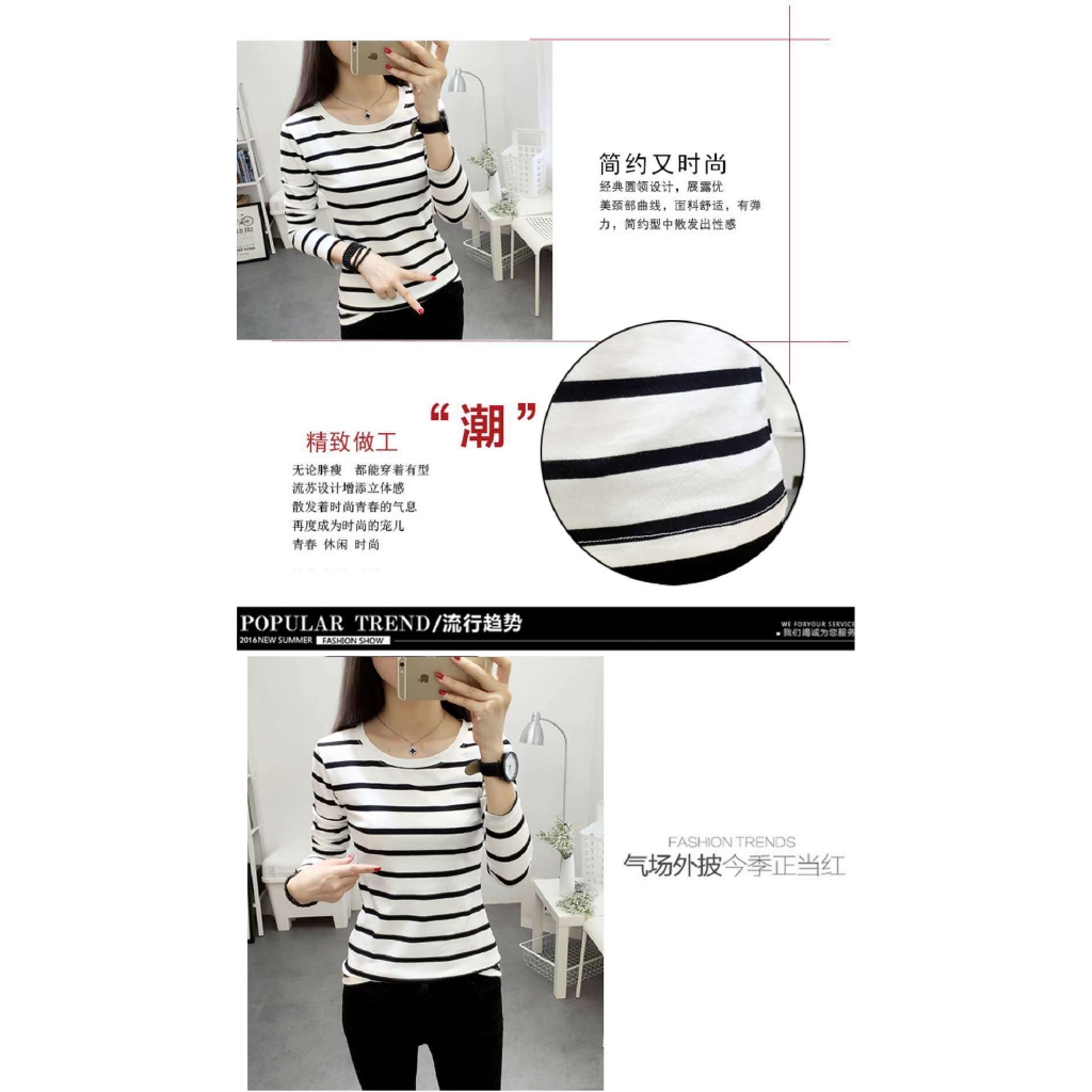 Áo Thun Dài Tay Họa Tiết Kẻ Sọc Trắng Đen Thời Trang Mùa Thu 2022Y 274Y