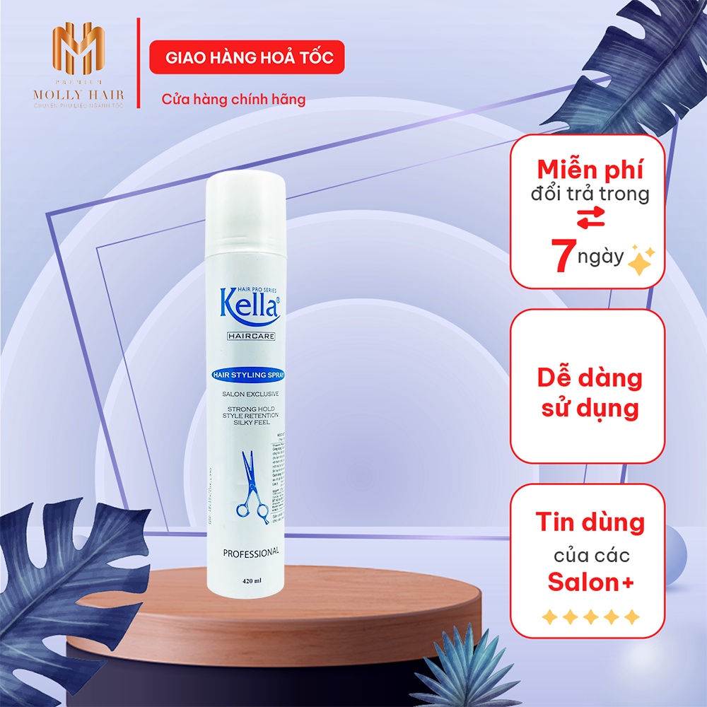 Keo xịt tóc giữ nếp nam nữ Mollyhair Kella, Nanocomplex giữ nếp 24h - 420ml