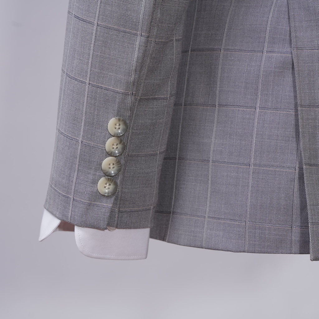 Áo vest Nam The Suits House Kẻ Ô Xám Nhạt 1 Khuy 3 Túi