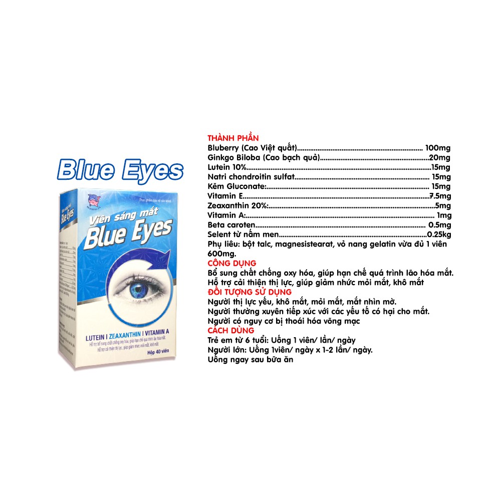 BLUE EYES - Bổ sung chất chống oxy hóa, giúp hạn chế quá trình lão hóa mắt, hỗ trợ cải thiện thị lực