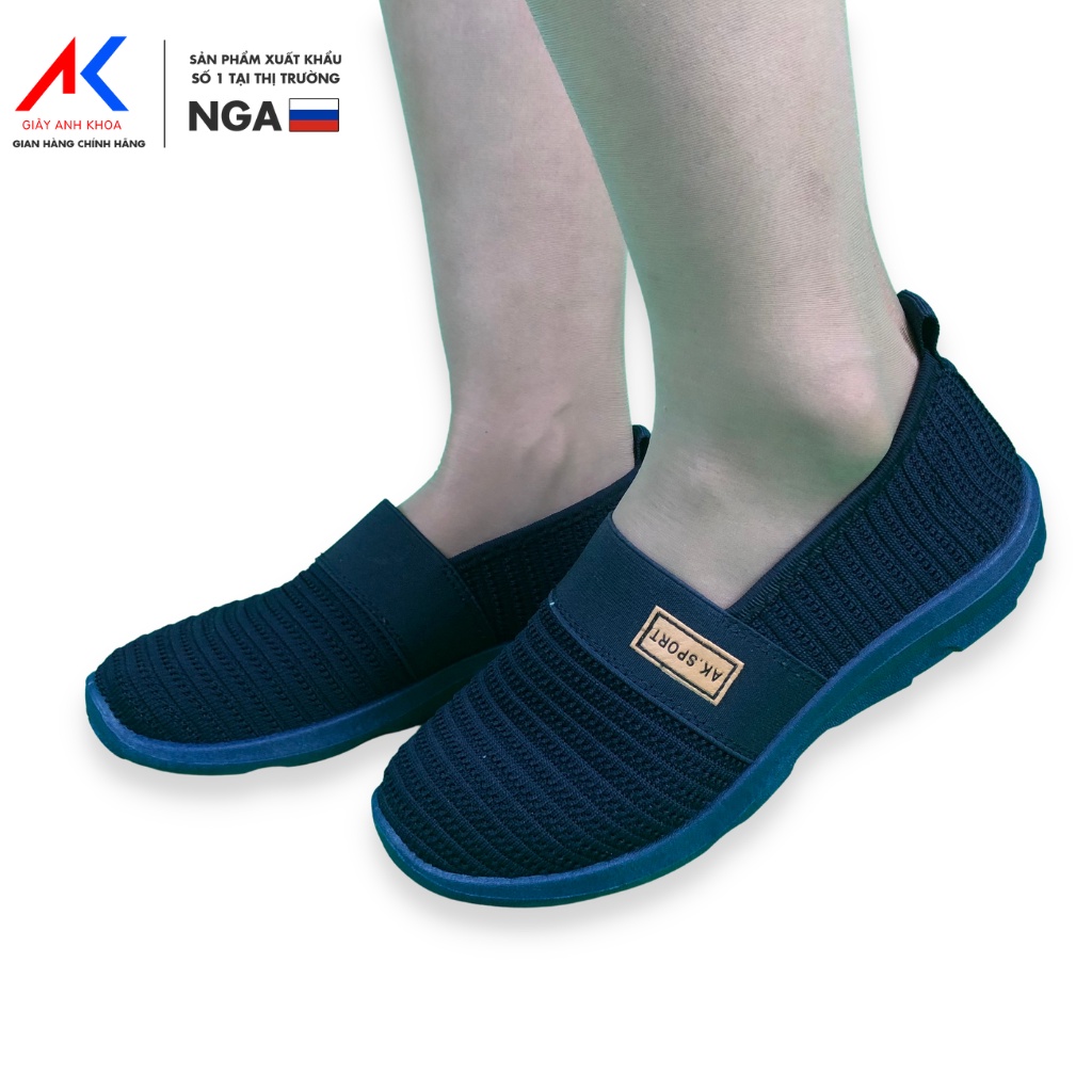 Giày lười nữ phối chun, tăng chiều cao chất liệu vải dệt Knit ANH KHOA 963E