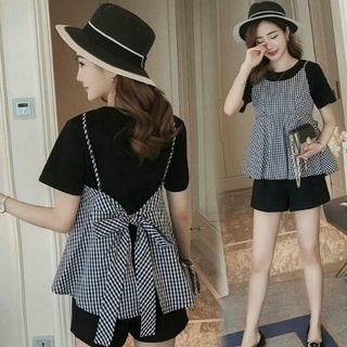 Áo Bầu Kẻ Đen Buộc Nơ Lưng Dễ Thương A094