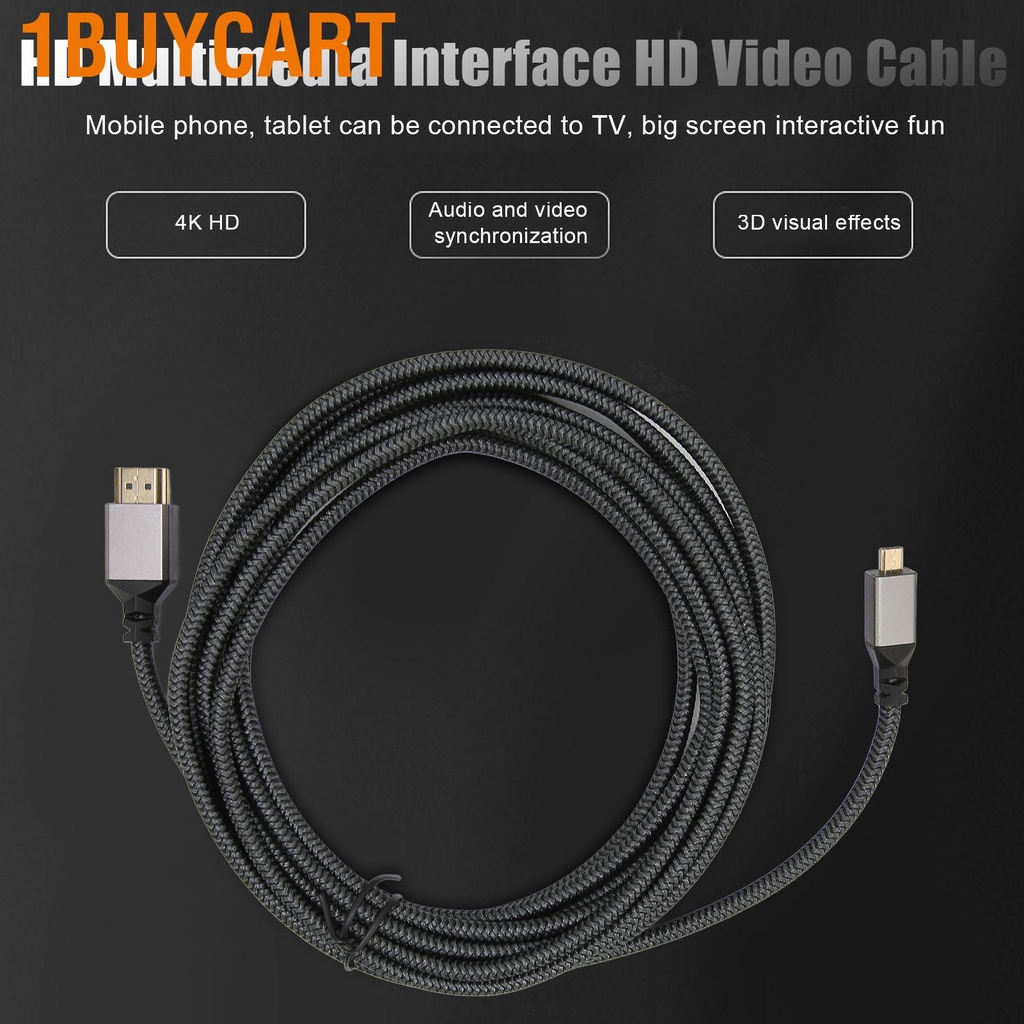 1buycart 4K HD Multimedia Interface Cable Male to 18Gbps High Speed 60Hz Knit Micro Adapter