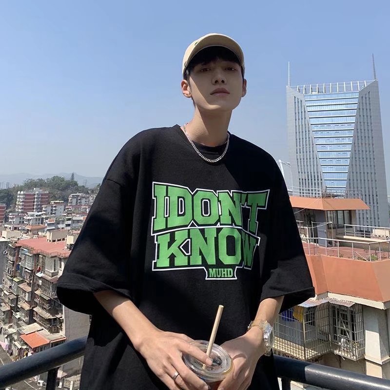Áo Thun Ngắn Tay Cổ Tròn Dáng Rộng In Chữ Thời Trang Mùa Hè Hàn Quốc Dành Cho Nam