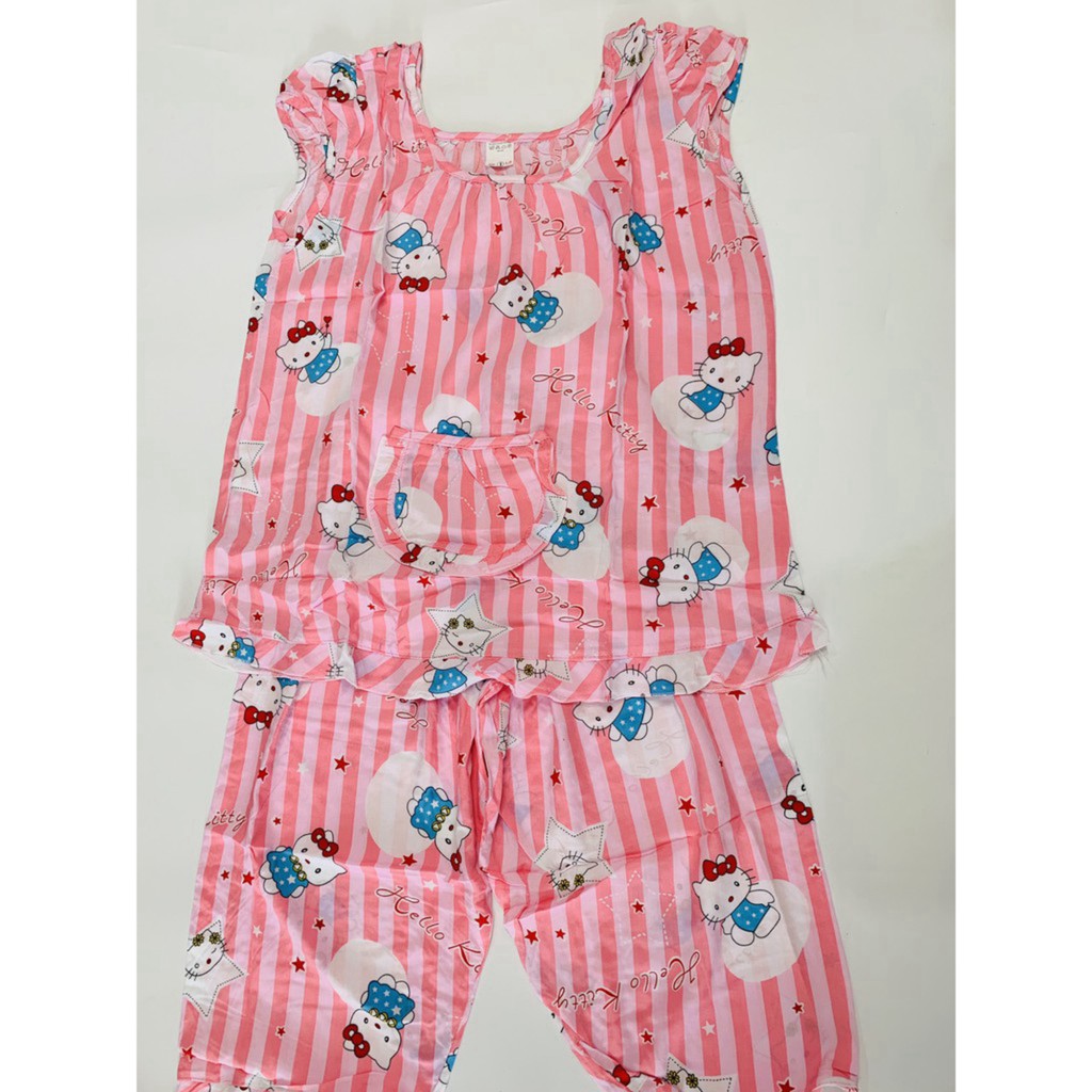 2021 - Bộ lửng mặc nhà Kitty cho bé gái 40-45kg vải tole Thái