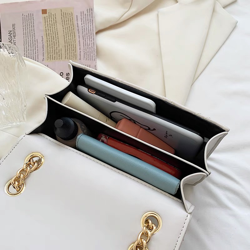 Túi Đeo Vai Màu Trắng Họa Tiết Ca Rô Kim Cương Trắng Cá Tính Cho Nữ