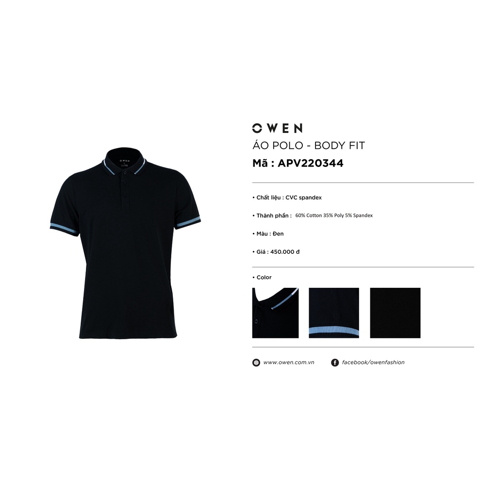 Áo thun nam có cổ polo OWEN APV220367 phông ngắn tay cao cấp dáng body fit màu xanh cobalt vải thun lạnh PE cool