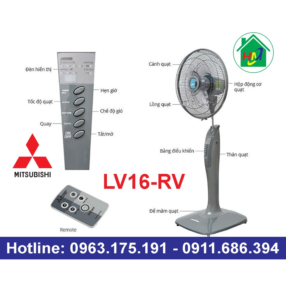 [Mã ELMS5 giảm 7% đơn 300K] Quạt Cây Điều Khiển Misubishi LV16-RV Thái Lan | BigBuy360 - bigbuy360.vn