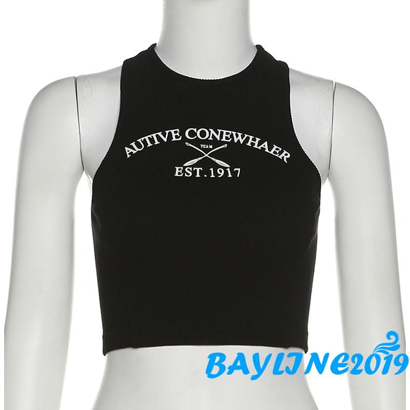 Áo Croptop Không Tay In Chữ Ôm Dáng Thời Trang Mùa Hè Cho Nữ
