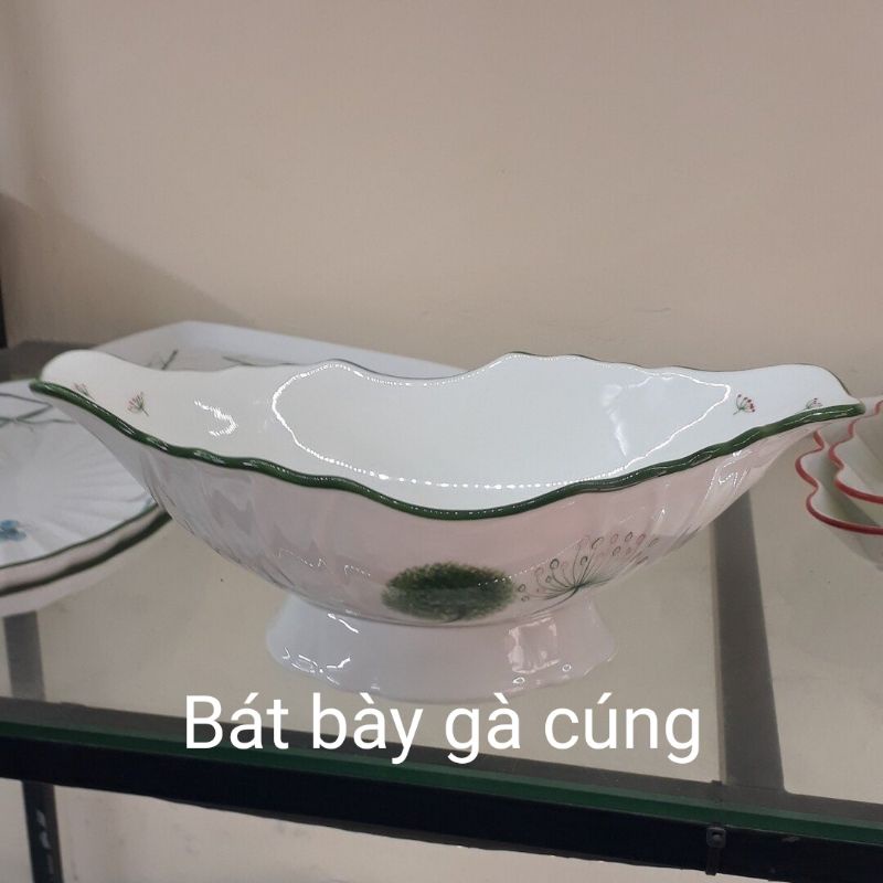 Bộ bát đĩa hoa mặt trời Bát Tràng,vẽ hoa bồ công anh.Đường kính 45cm và 55cm