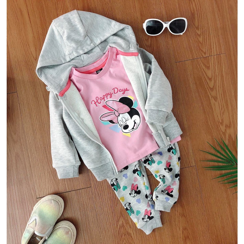 Set 3pc Minnie xám ghi bé gái