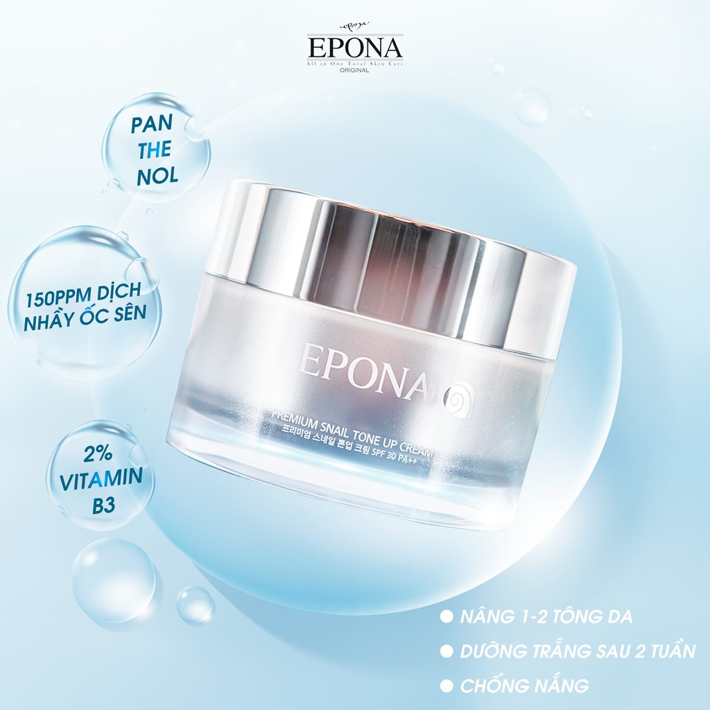 Kem Dưỡng Trắng EPONA Ốc Sên Nâng Tone Mỏng Nhẹ Tự Nhiên Chống Nắng Epona Premium Snail Tone Up Cream SPF 30 PA++  50ml