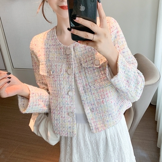 Áo Khoác Tweed Cổ Tròn Thời Trang Thu Đông 2020 Dành Cho Nữ