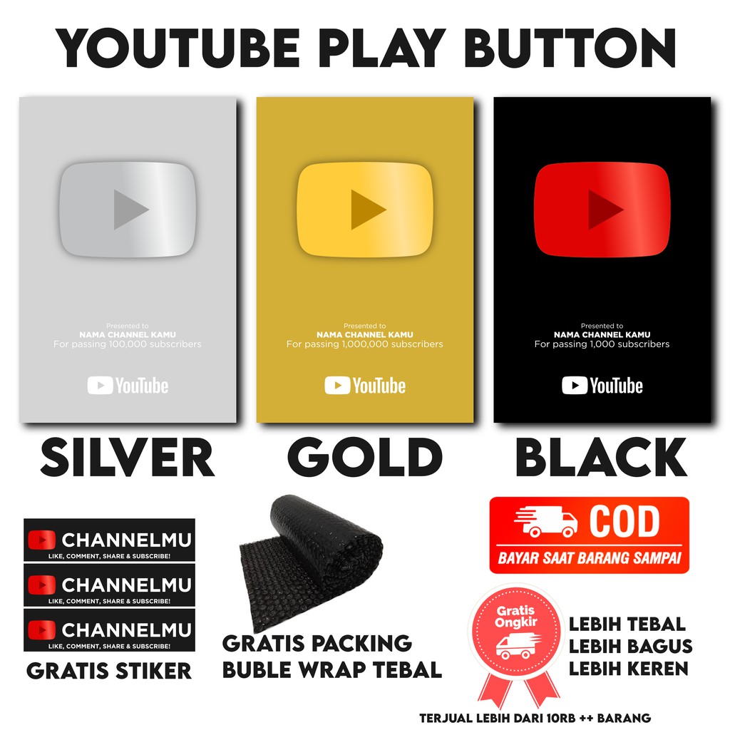 Miếng Dán Nút Youtube Play Màu Vàng / Bạc / Đen