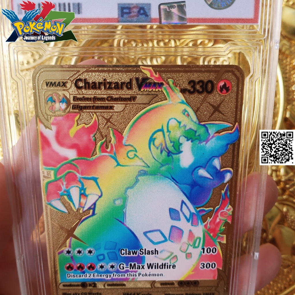 Thẻ bài Charizard Siêu cấp tiến hoá Vmax hợp kim Pokemon mạ vàng không gỉ chữ in nỗi 1834