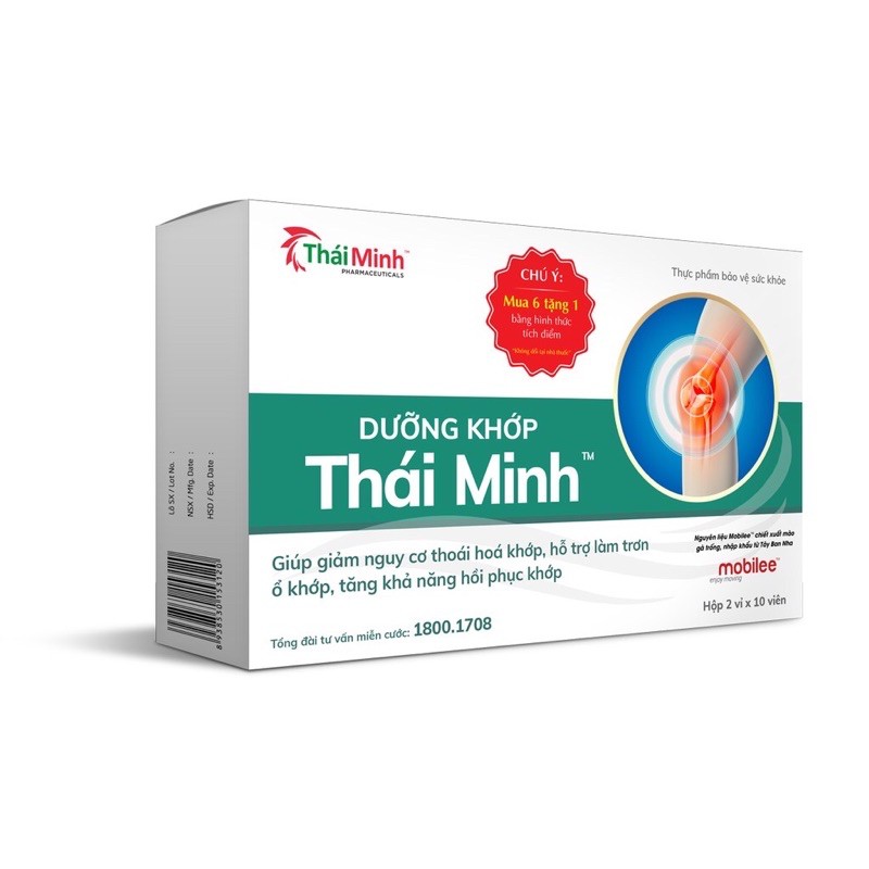 [6 TẶNG 1] DƯỠNG KHỚP THÁI MINH Hộp 20 v Giảm nguy cơ thoái hoá khớp, làm trơn ổ khớp [glucosamin]