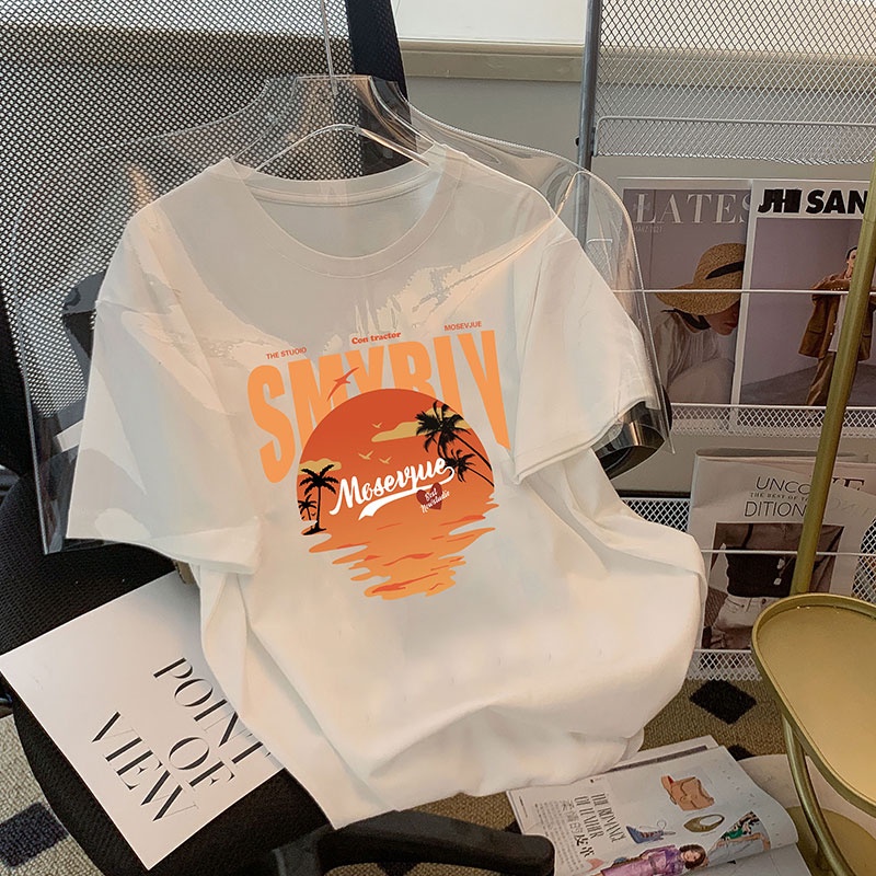 Áo thun HIIXIIVI 100% cotton tay ngắn cổ tròn in hình thời trang mùa hè phong cách Hàn Quốc 2022 dành cho nữ