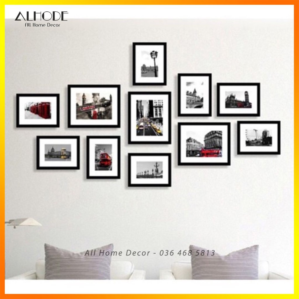 [Mã SRJULY1215 giảm 20K đơn 50K] Bộ 11 khung ảnh Alpha, bộ khung tranh treo tường miễn phí in ảnh - S11