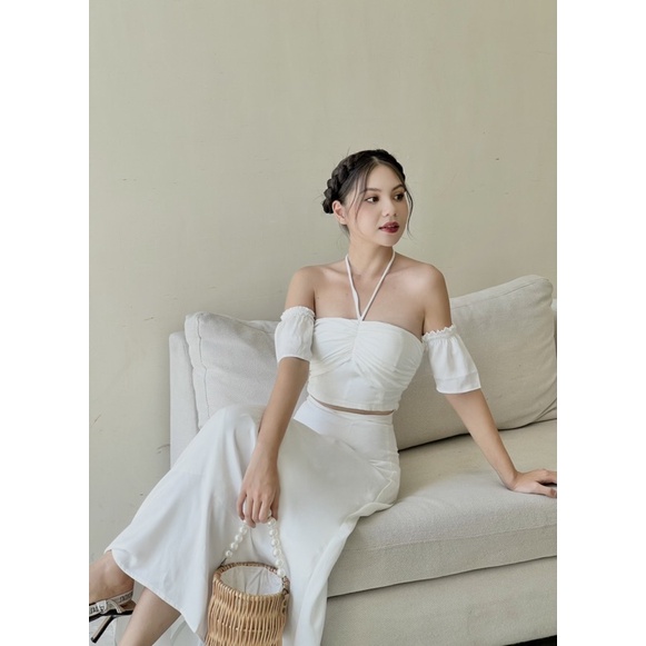 Set lụa dịu dàng July, kiểu trễ vai dịu dàng,chất lụa thoáng mát