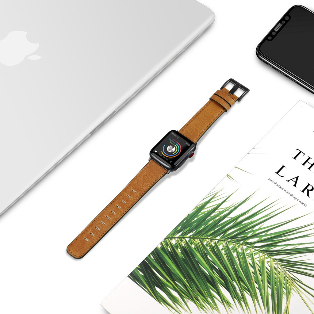 Dây đeo đồng hồ thông minh bằng da thật dành cho Apple iWatch 6/ 5/ 4/ 3/ 2/ 1/ SE 38mm 42mm 40mm 44mm