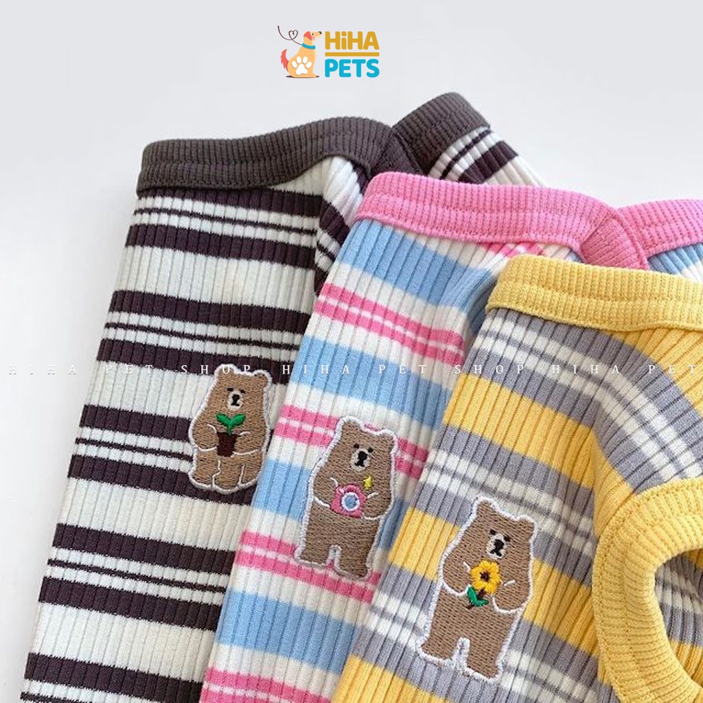 Áo Cho Chó Mèo Ba Lỗ Thoáng Mát Thêu Hoạt Hình Chất Liệu Thun Cotton 100% Mát Mẻ Hàn Quốc, Quần Áo Thú Cưng Hihapet.