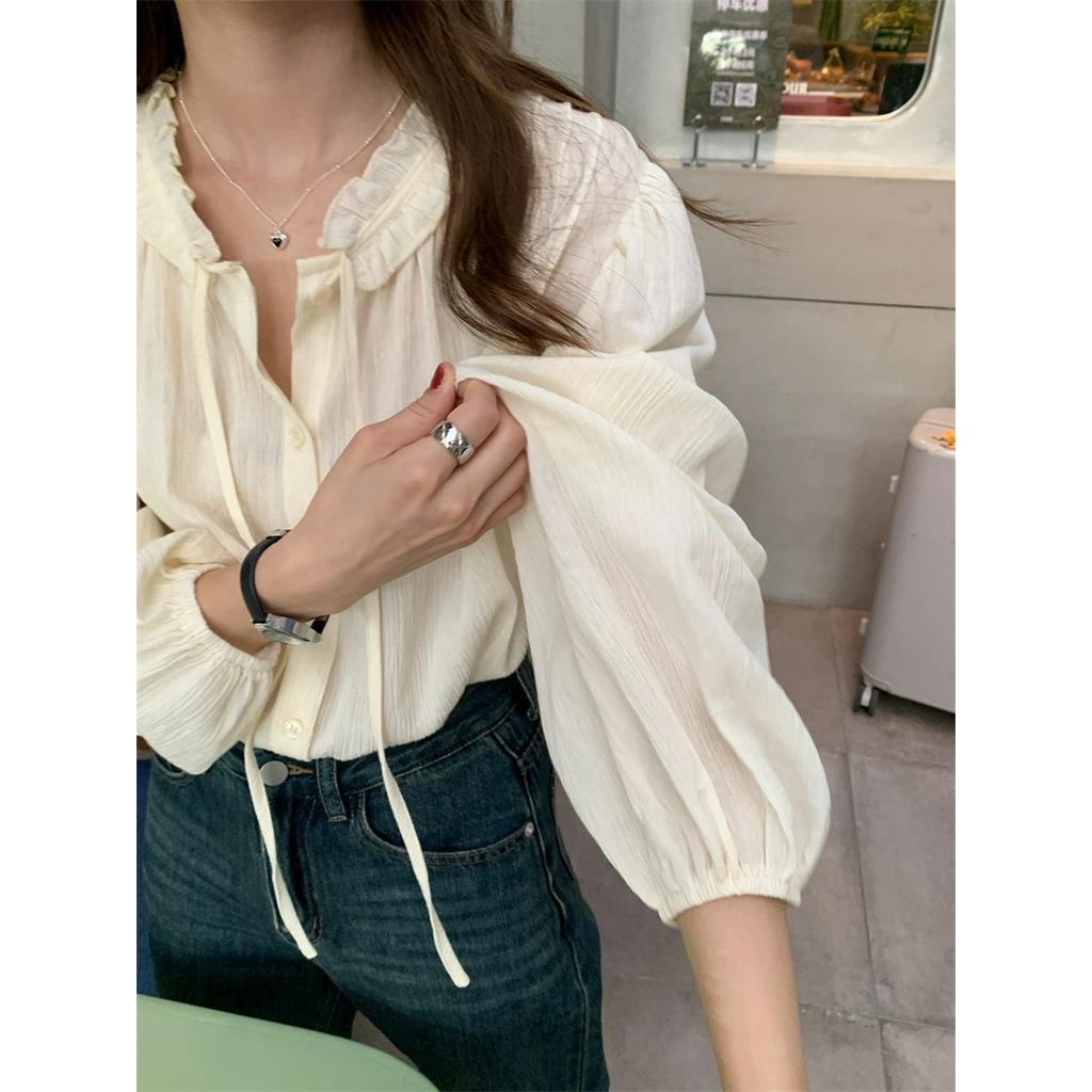 Áo Sơ Mi Tay Dài Dáng Rộng Màu Trơn Kiểu retro 68403 68403