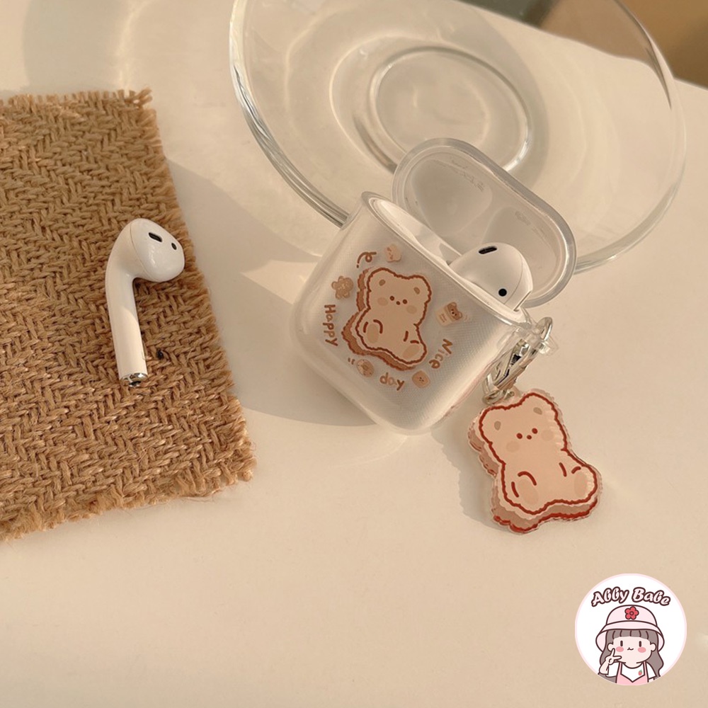 Vỏ Bảo Vệ Hộp Sạc Tai nghe không dây Earphone 1/2/pro Bằng TPU Mềm Trong Suốt Họa Tiết Hoạt Hình Chú Gấu Dễ Thương