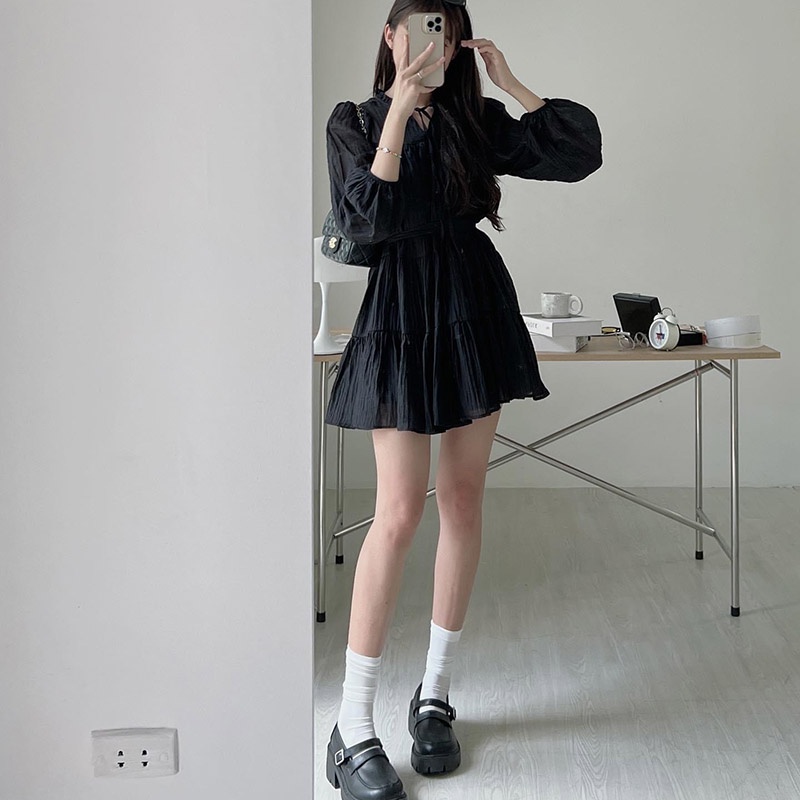Váy Babydoll Phối Dây Đai Thắt Eo 2 Lớp Phong Cách Tiểu Thư V2037