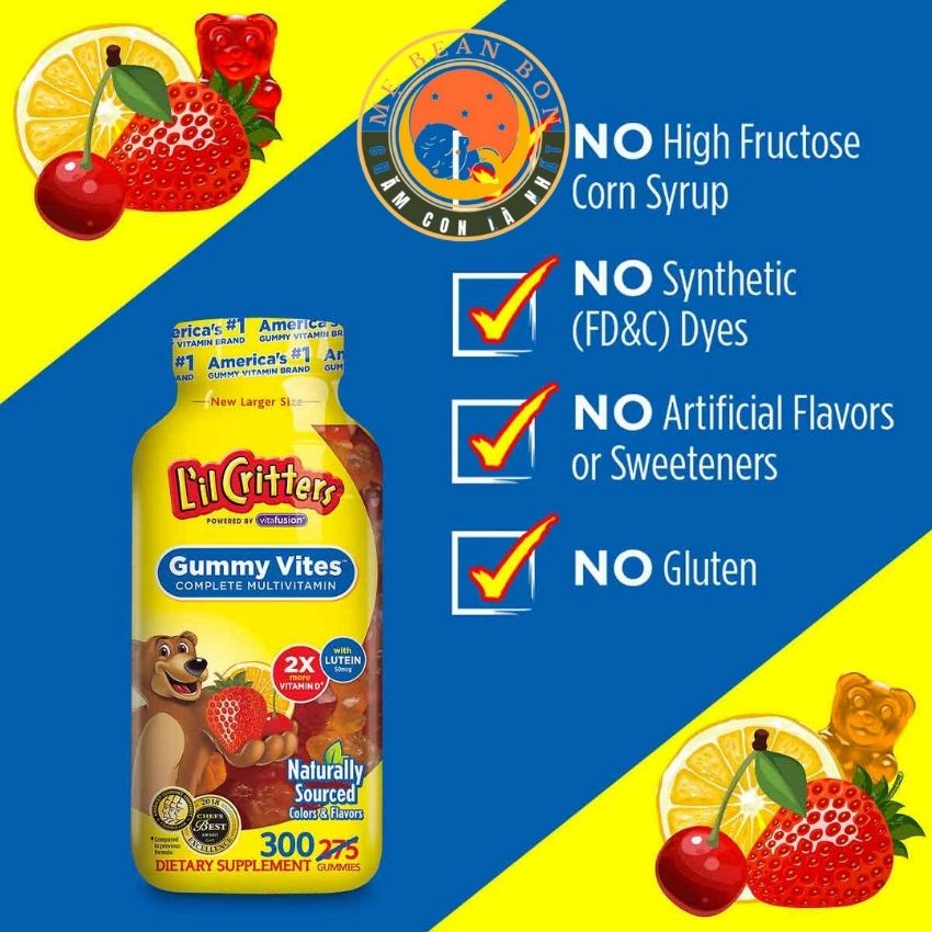 Kẹo dẻo  L’il Critters Gummy Vites Complete Multivitamin 300 viên bổ sung Vitamin  giúp bé phát triển toàn diện của Mỹ